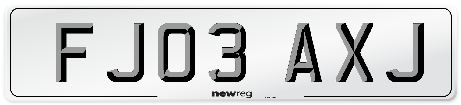 FJ03 AXJ Number Plate from New Reg
